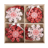 Clayre &amp; Eef   | Decoratie hanger Sneeuwvlok Rood Wit 13x13x1 cm (12) | 6H2486