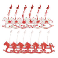 Clayre &amp; Eef   | Decoratie Hanger Hobbelpaard Rood Wit 13x13x1 cm (12) | 6H2487