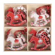 Clayre &amp; Eef   | Decoratie Hanger Hobbelpaard Rood Wit 13x13x1 cm (12) | 6H2487