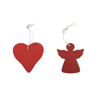 Clayre &amp; Eef   | Decoratie hanger Hart Rood Wit 13x13x1 cm (12) | 6H2489