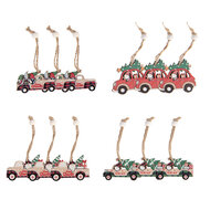 Clayre &amp; Eef   | Decoratie hanger Auto Rood Beige 13x13x1 cm (12) | 6H2490