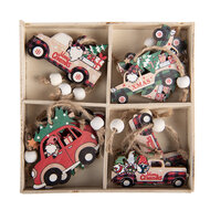 Clayre &amp; Eef   | Decoratie hanger Auto Rood Beige 13x13x1 cm (12) | 6H2490