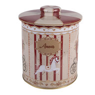 Clayre &amp; Eef   | Blikken Bewaardoos Beige Rood &oslash; 15x17 cm | 6BL0194