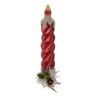 Clayre &amp; Eef   | Knijper kerstornament kaars Rood Zilverkleurig 3x3x16 cm | 6GL5429