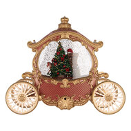 Clayre &amp; Eef   | Muziekdoos Koets met Kerstman LED Rood Goudkleurig 26x11x20 cm / 3xAA | 6PR6156