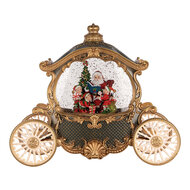 Clayre &amp; Eef   | Muziekdoos Koets met Kerstman LED Groen Goudkleurig 26x11x20 cm / 3xAA | 6PR6157