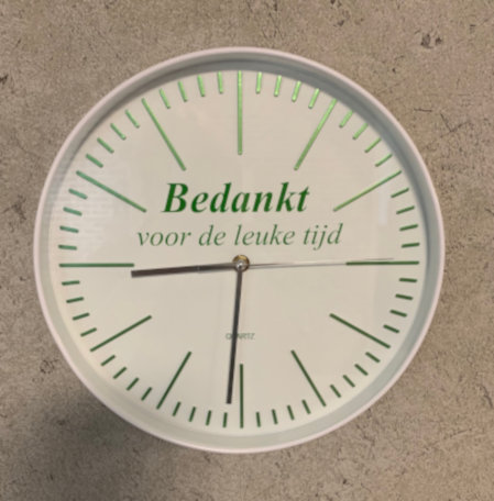 Klok -bedankt voor de leuke tijd wit/groen | Juf & Meester Cadeau