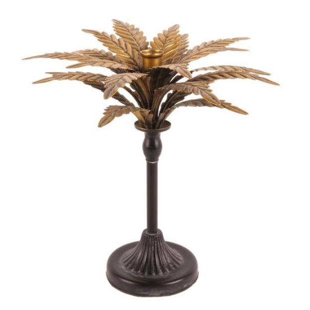 Kandelaar kaarsenhouder palmboom 33 cm x 18 cm zwart goud ijzer | Dutch Style | 11344404