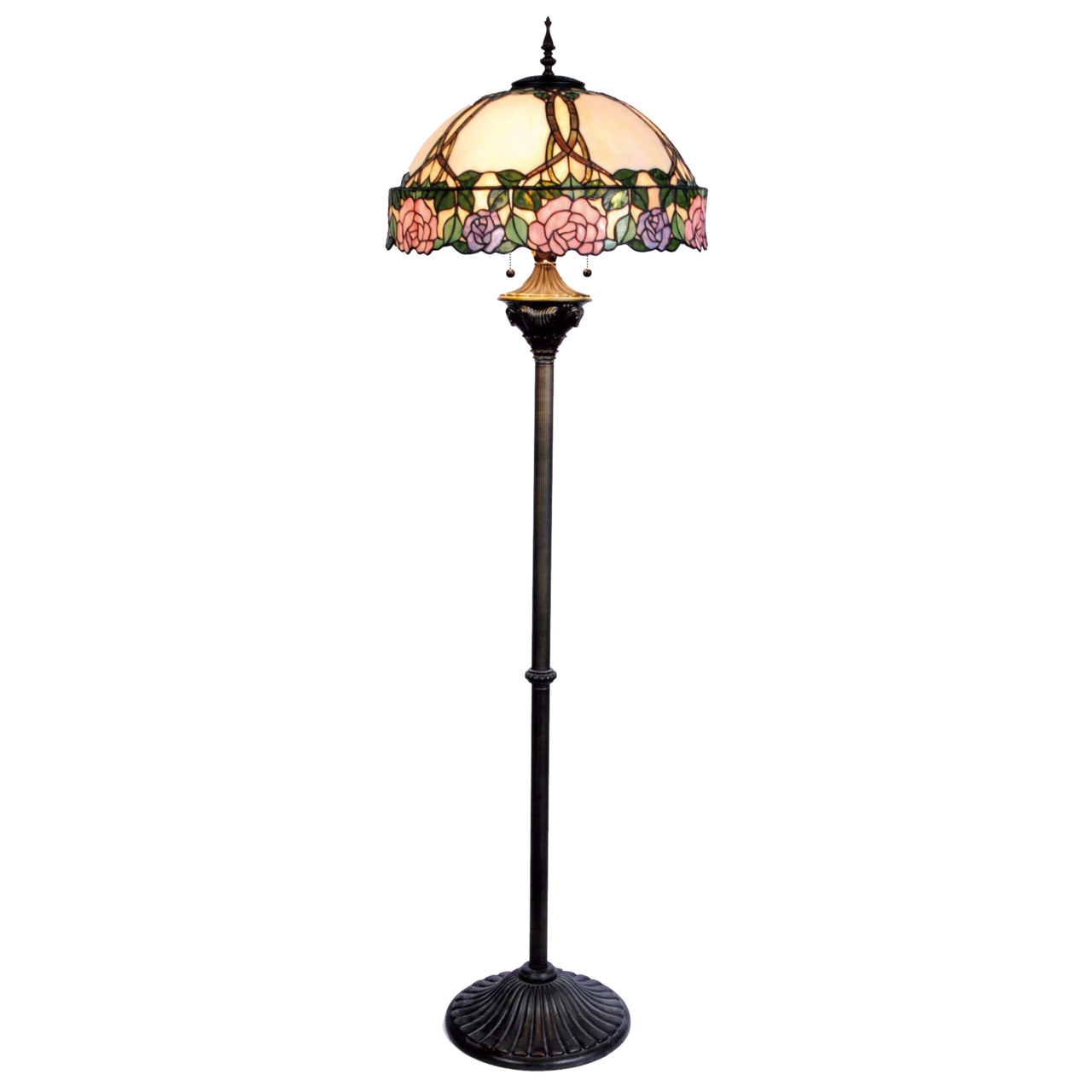 5LL-5612 Tiffany Vloerlamp Groen, Roze &oslash; 50*164 cm E27/max 3*60W &oslash; 50*164 cm E27/max 3*60W Multi | 5LL-5612 | Clayre & Ee
