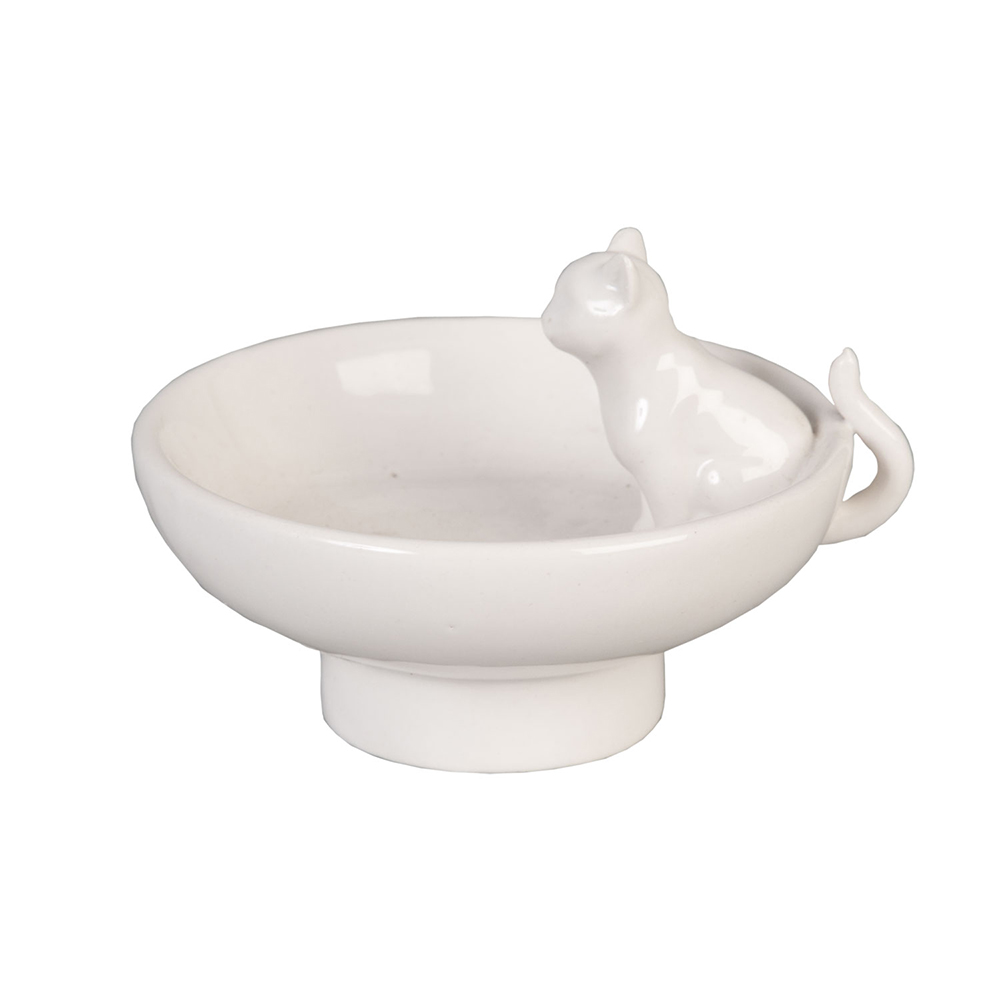 Clayre & Eef   | Schaaltje met kat Wit 10x8x6 cm | 6CE0278