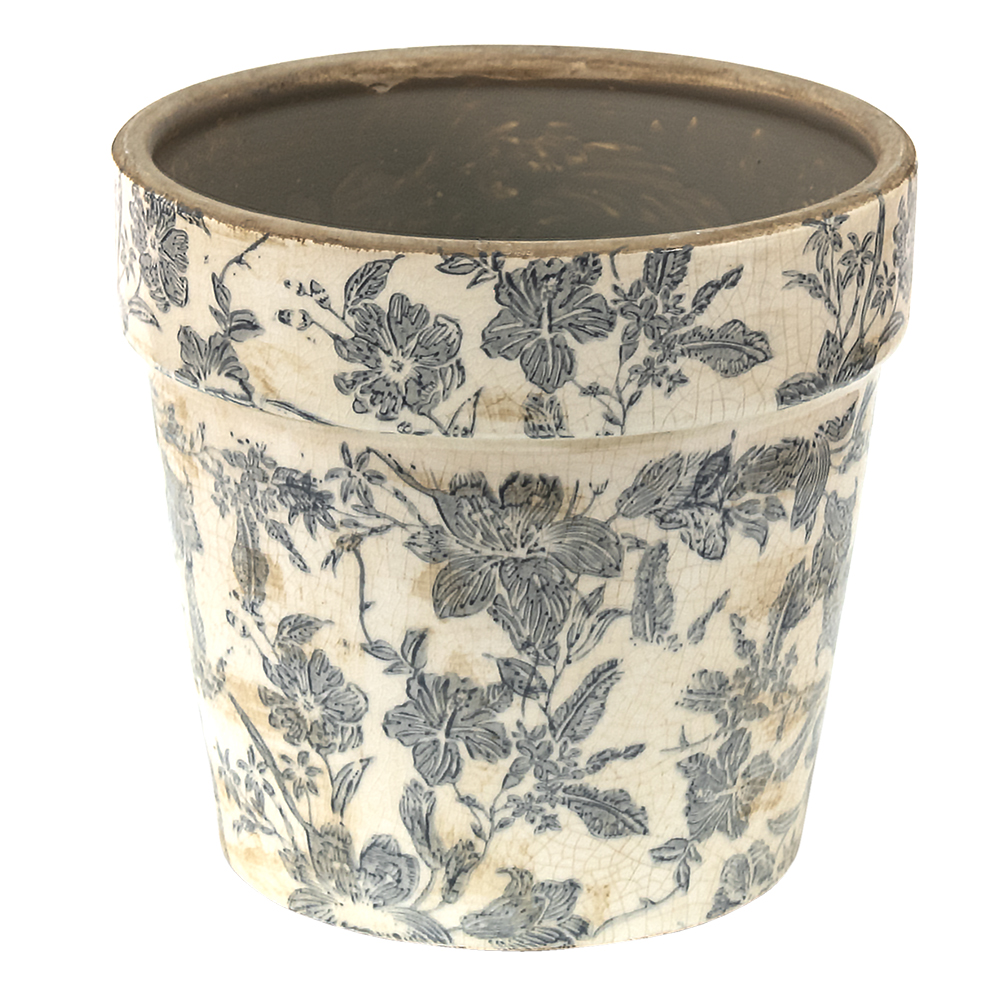 Clayre & Eef   | Bloempot Binnen Grijs Beige &oslash; 16x15 cm | 6CE1448M