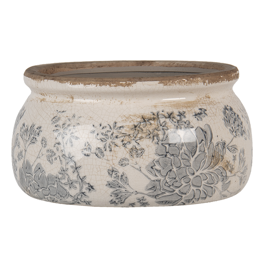 Clayre & Eef   | Bloempot Binnen Grijs, Beige &oslash; 16x8 cm | 6CE1254S