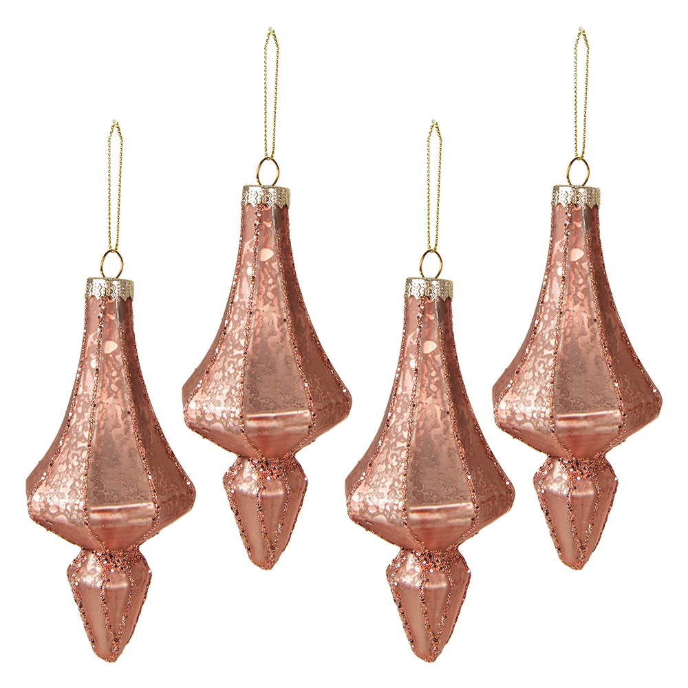 Clayre & Eef   | Kerstbal XL Roze set 4 ø 6x15 cm | 6GL3935