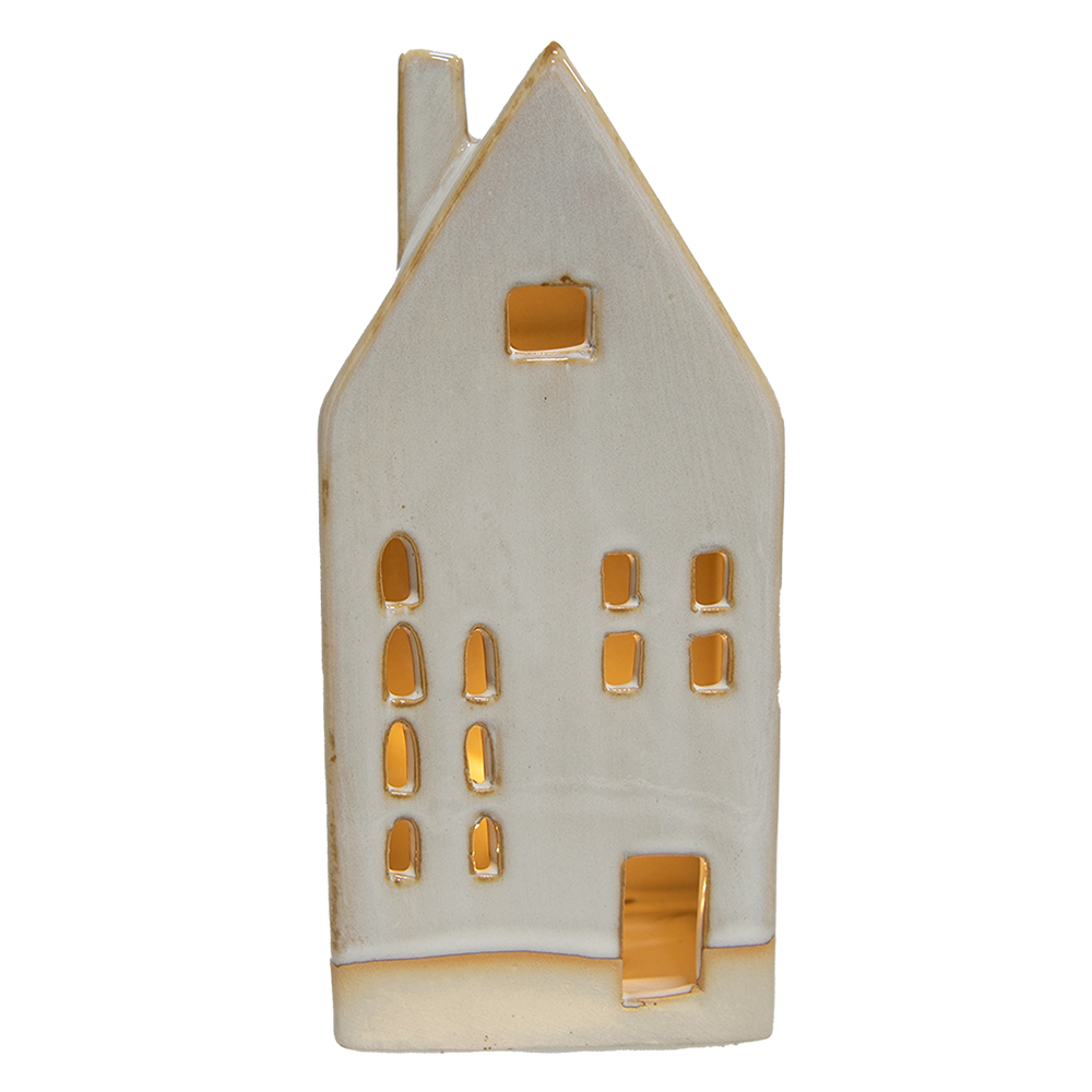 Clayre & Eef   | Decoratie Huisje met LED Beige 8x5x18 cm | 6CE1504