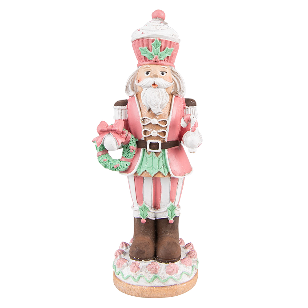 Clayre & Eef   | Kerstdecoratie Beeld Notenkraker Roze 9x6x24 cm | 6PR3735