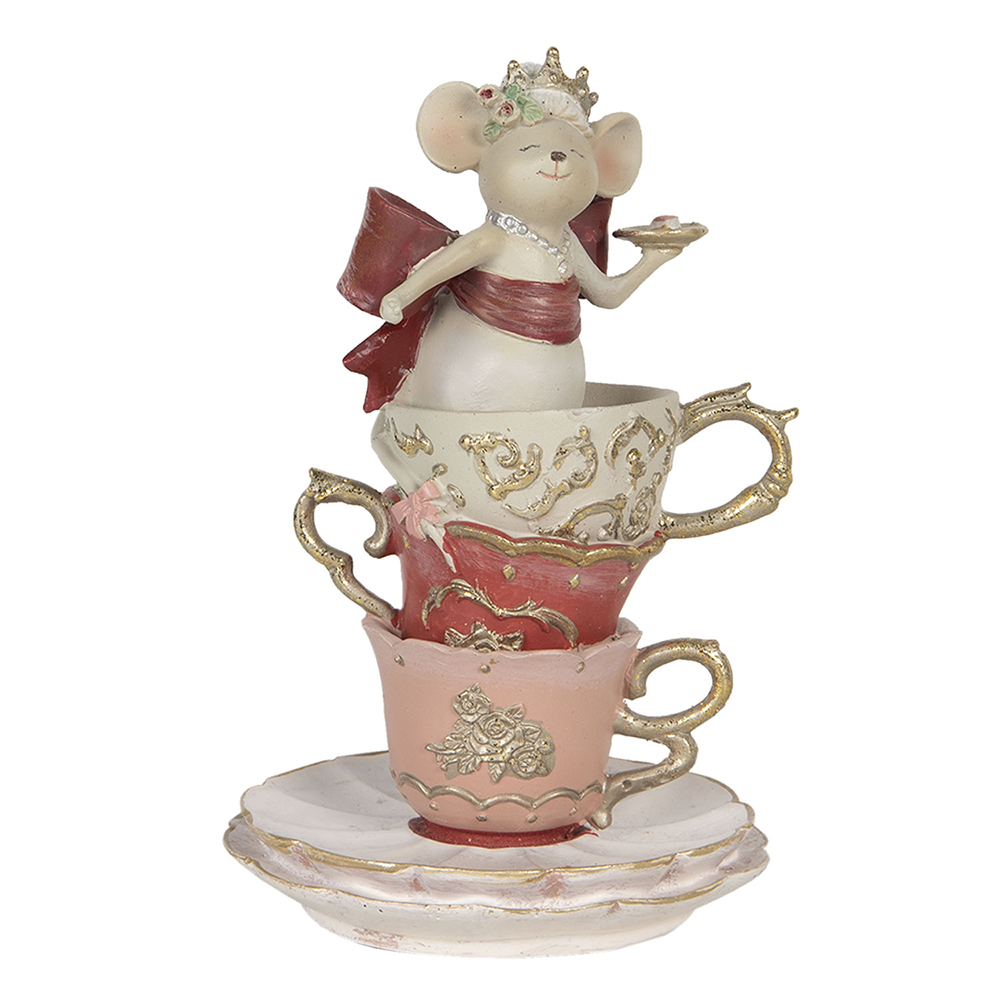 Clayre & Eef   | Decoratie Beeld Muis Wit, Roze &oslash; 11x16 cm | 6PR2894