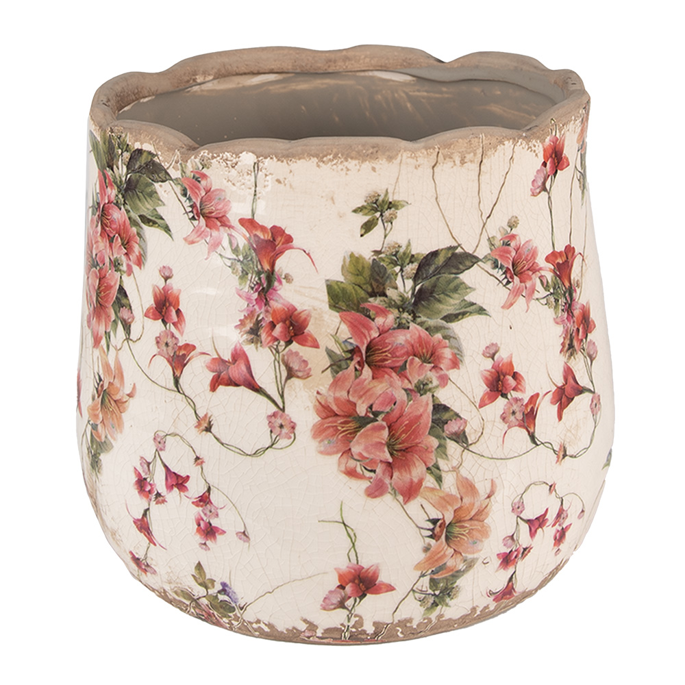 Clayre & Eef   | Bloempot Binnen Roze, Beige &oslash; 18x16 cm | 6CE1549M