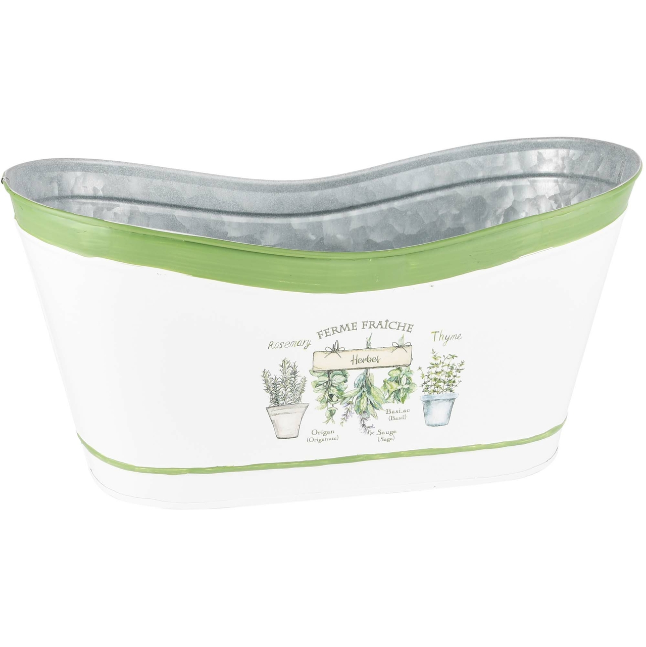 Dekoratief | Bakje ovaal 'Herbes', wit/groen, metaal, 32x15x13cm | A225767