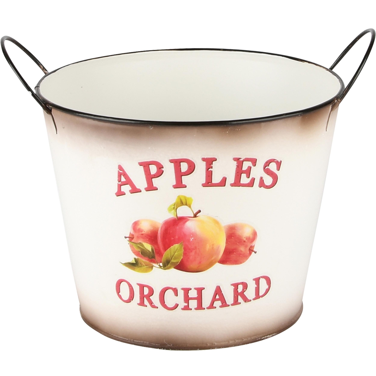 Dekoratief | Bloempot rond, 'Apples Orchard', wit, metaal, 17x17x13cm | A235006