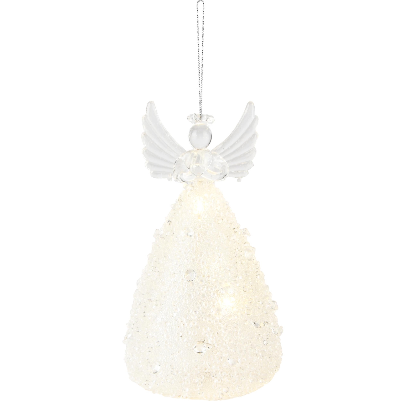 Dekoratief | Hanger engeltje, transparant, glas, LED, 7x7x13cm | A235427