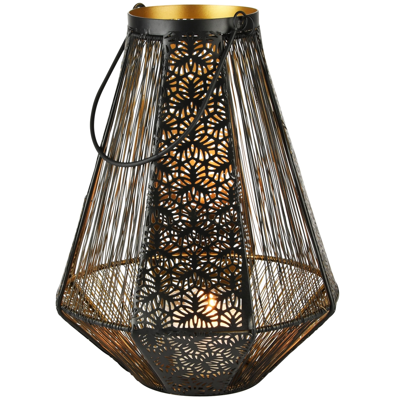 Dekoratief | Lantaarn m/handvat, zwart/goud, metaal, 26x26x34cm | A238175