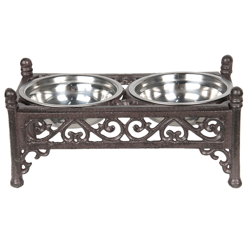 Clayre & Eef   | Voerbak Hond Kat Bruin 28x15x13 cm / 2x500 ml | 6Y3198