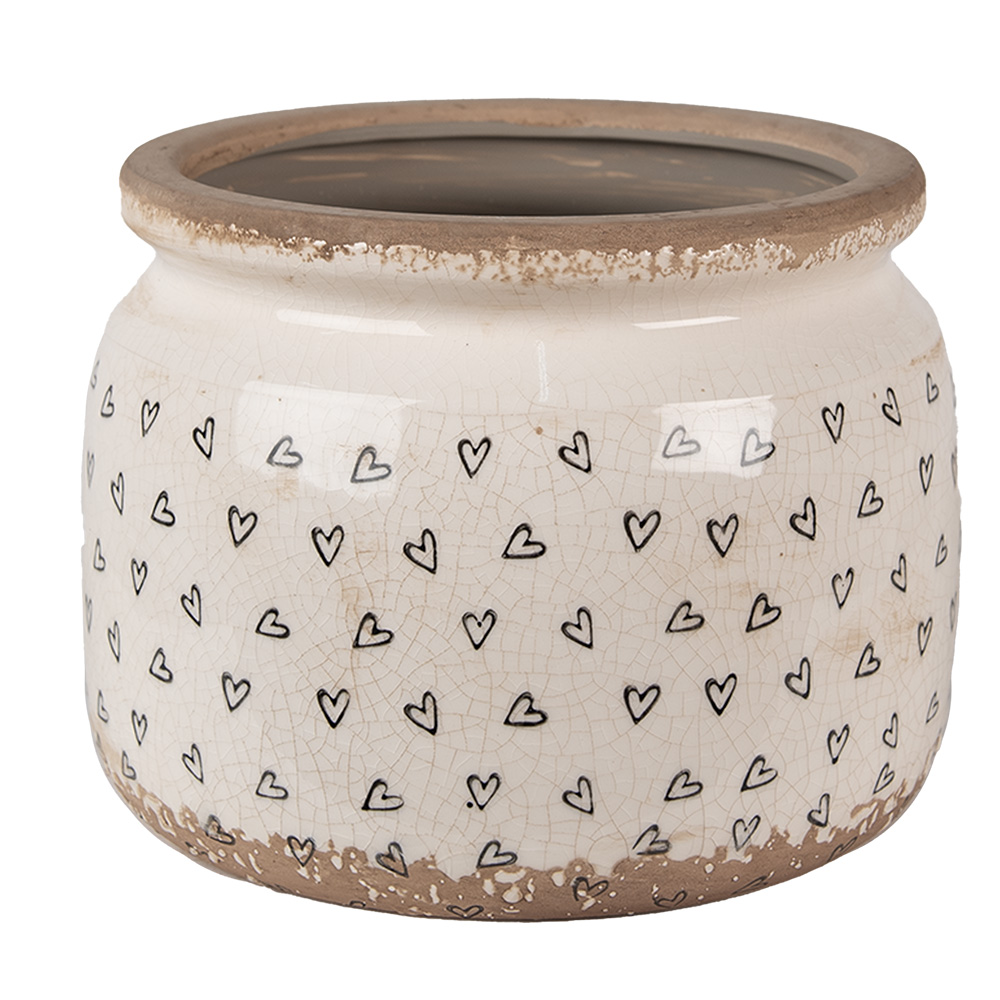 Clayre & Eef   | Bloempot Binnen Beige Zwart ø 20x15 cm | 6CE1653L