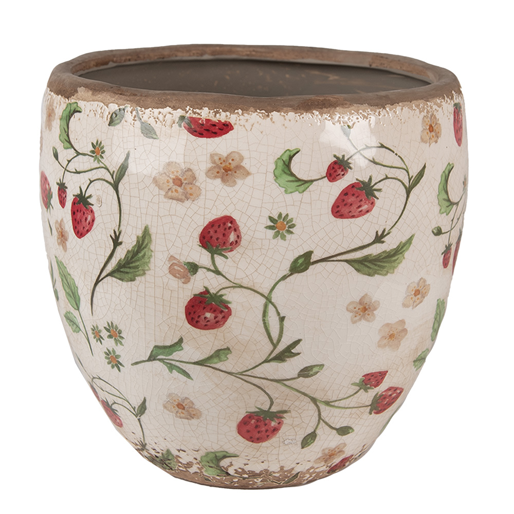 Clayre & Eef   | Bloempot Binnen Beige Rood &oslash; 18x18 cm | 6CE1634L