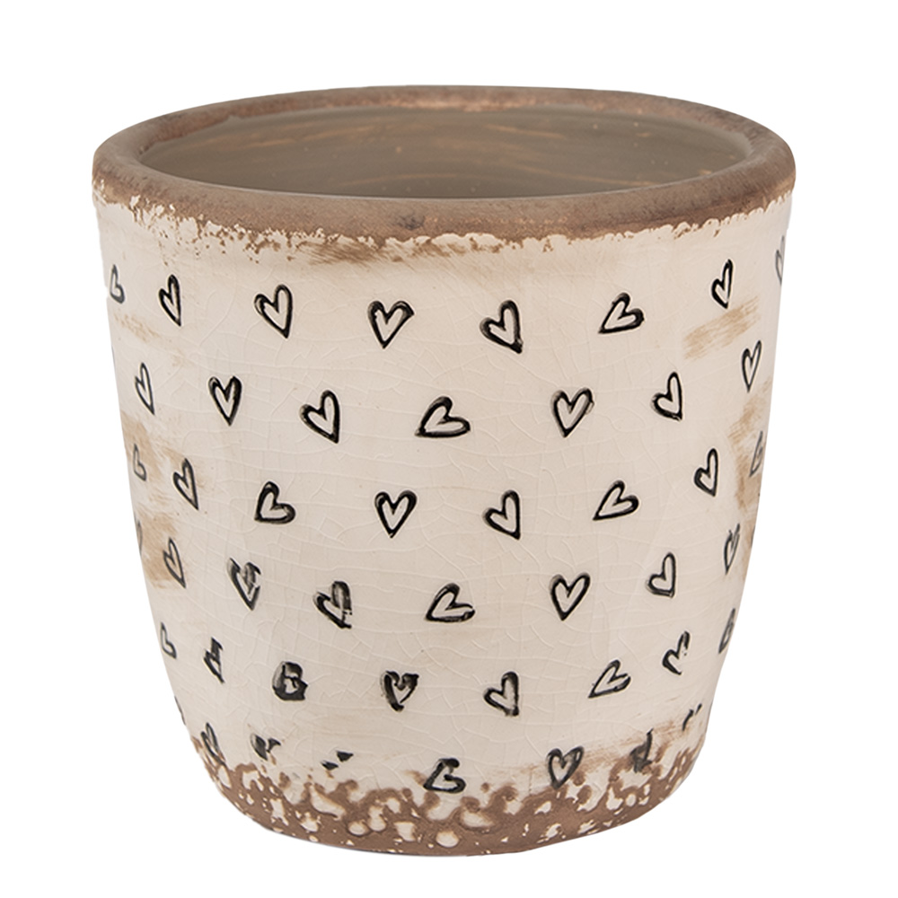Clayre & Eef   | Bloempot Binnen Beige Zwart &oslash; 13x12 cm | 6CE1652S