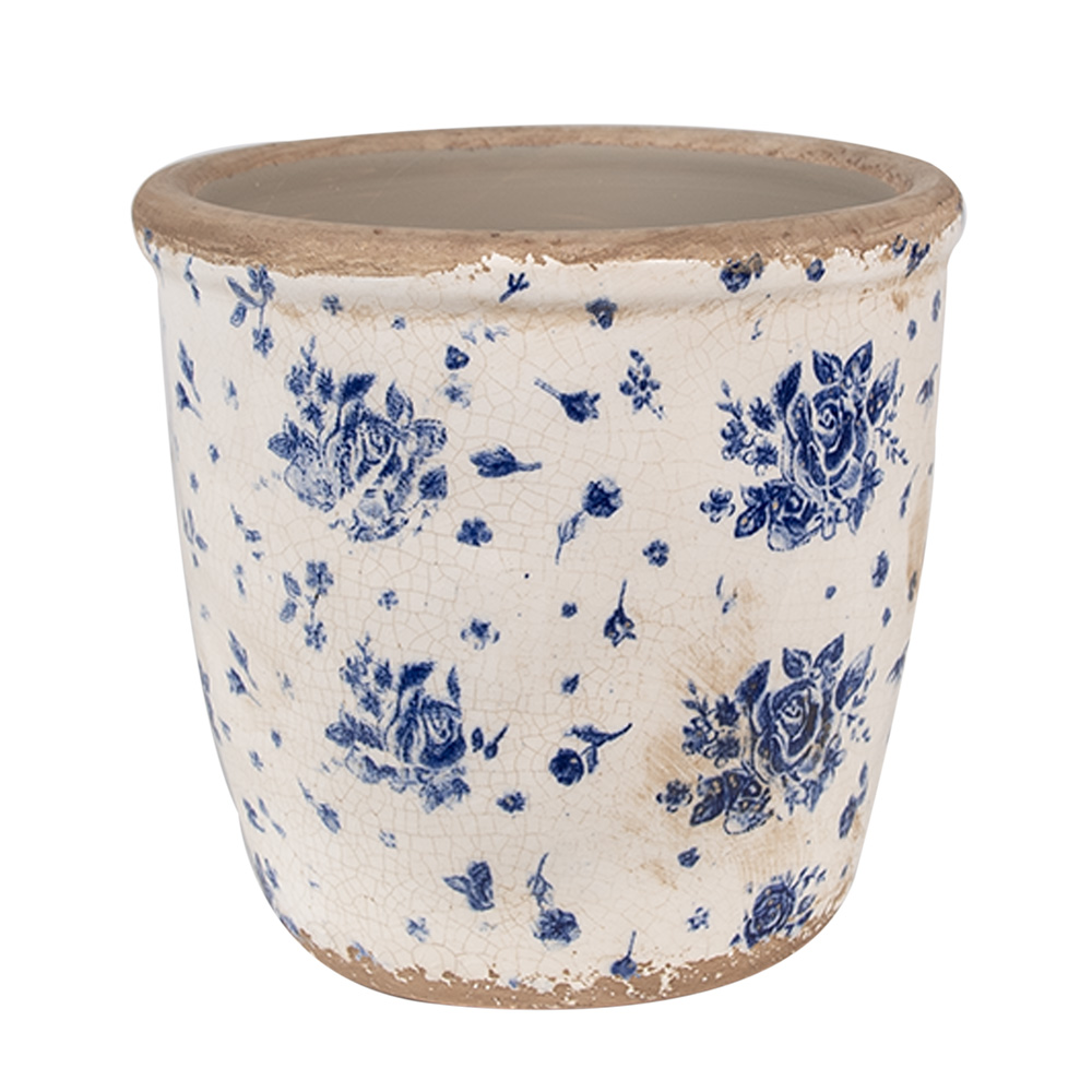 Clayre & Eef   | Bloempot Binnen Beige Blauw &oslash; 15x14 cm | 6CE1658M