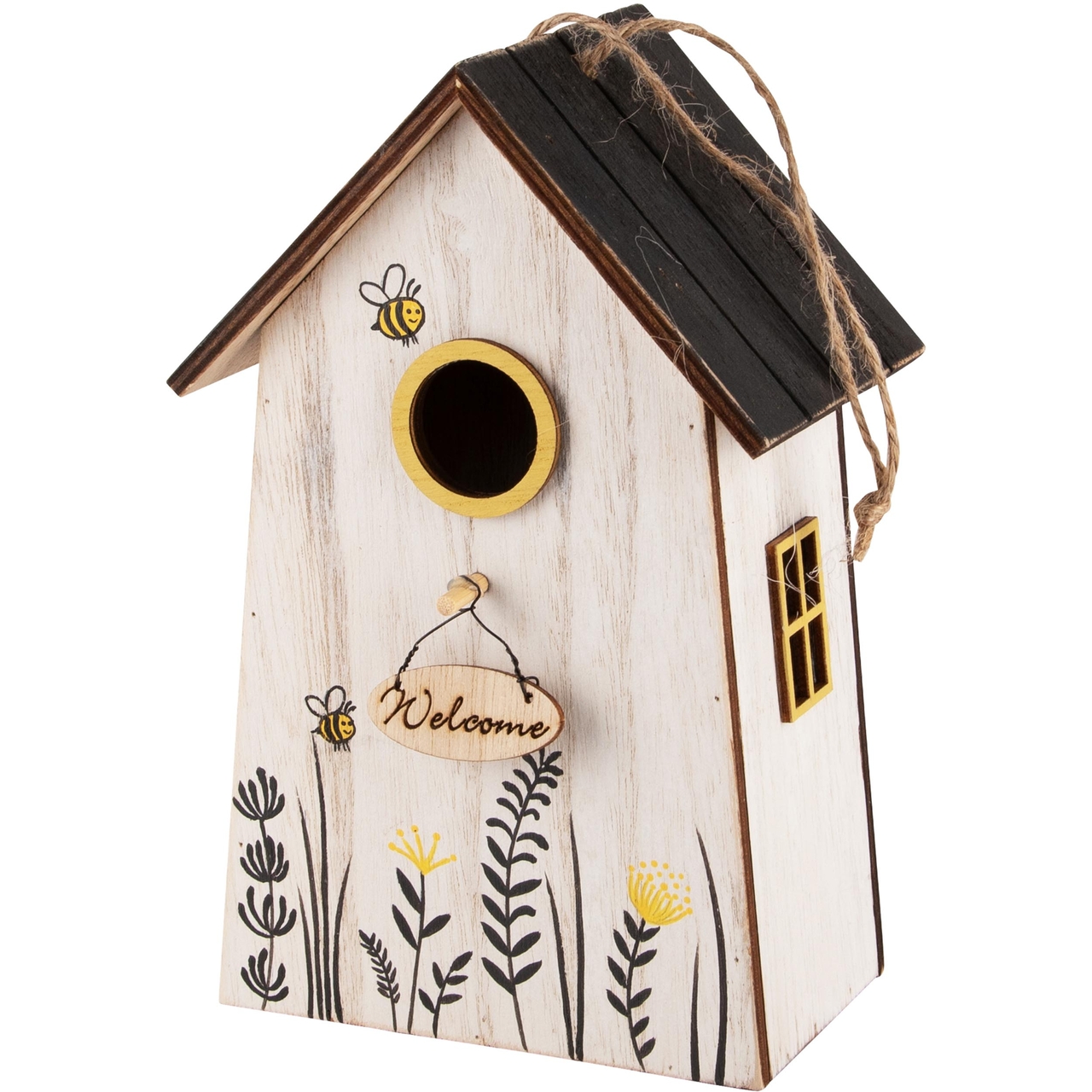 Dekoratief | Hanger vogelhuisje m/bloemen, hout, 20x13x9cm | A240556