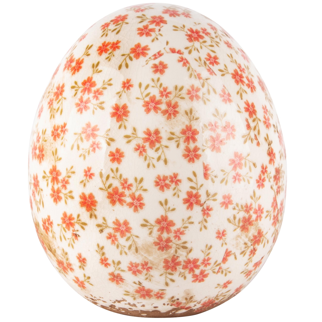 Dekoratief | Deco ei 'Tiny Red Flowers', keramiek, 14x14x16cm | A240834