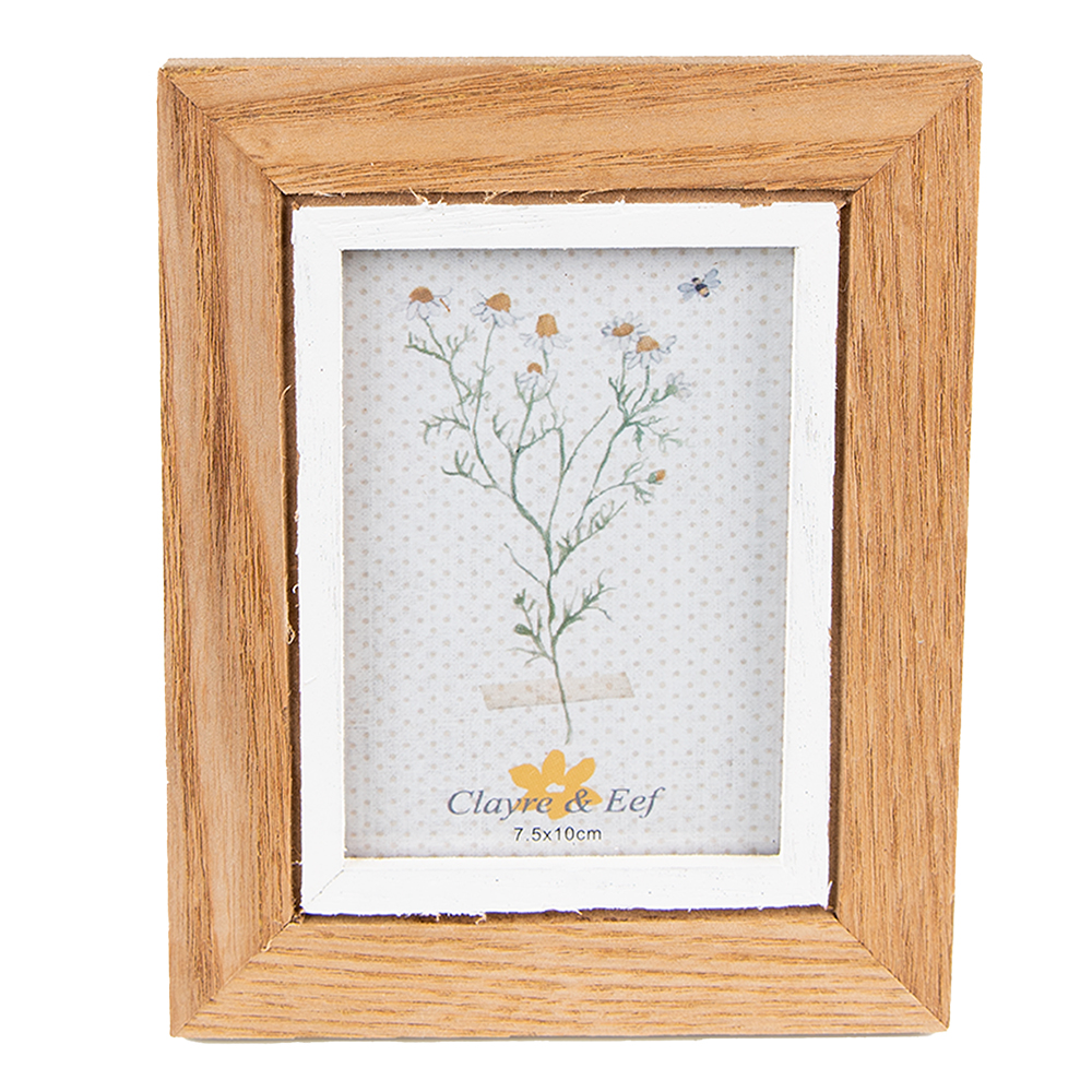Clayre & Eef   | Fotolijst hout Bruin, Wit 11x1x14 cm / 7x10 cm | 2F0975