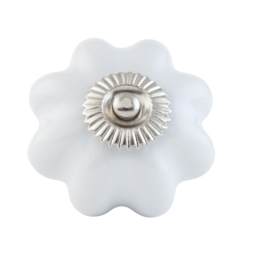 Clayre & Eef   | Deurknop Wit Zilverkleurig ø 4x3 cm | 63514