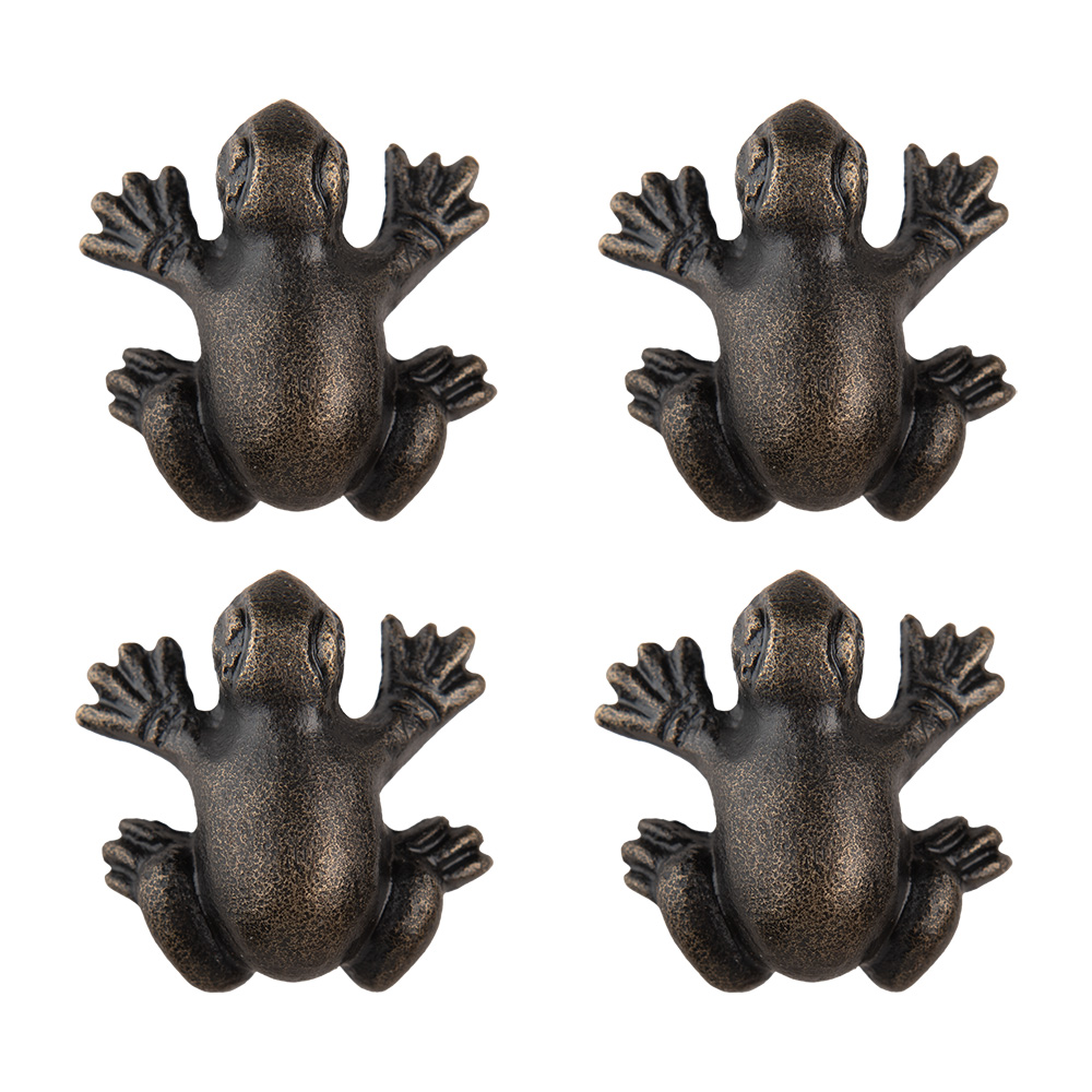 Clayre & Eef   | Deurknop Set van 4 Kikker Bruin 4x4x4 cm / S3 cm | 64890