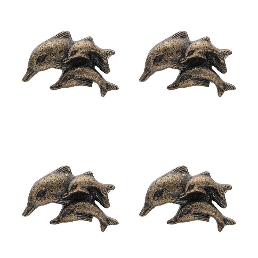 Clayre & Eef   | Deurknop Set van 4 Dolfijn Bruin 6x4x4 cm / S3 cm | 64897