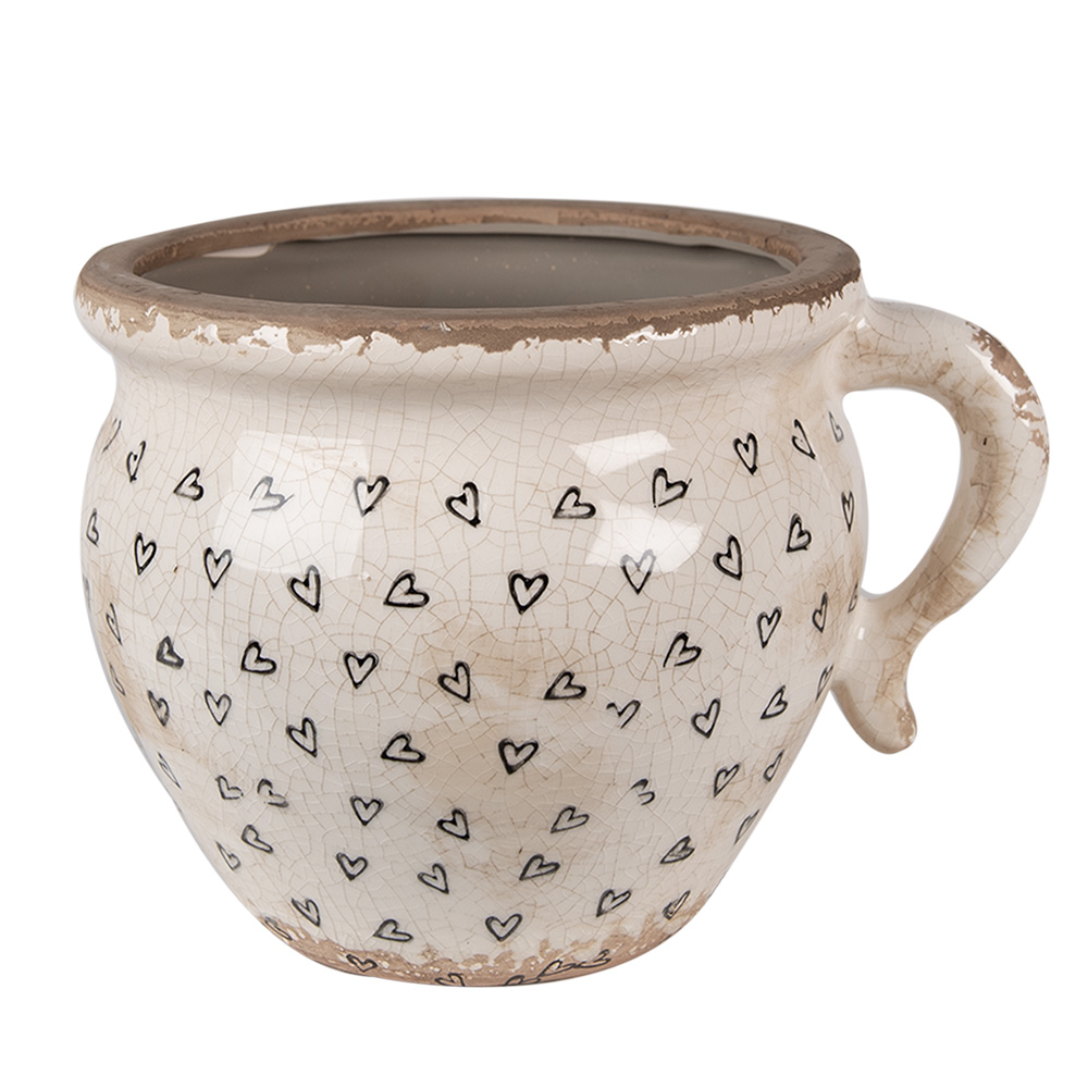 Clayre & Eef   | Bloempot Binnen Beige Zwart 17x14x12 cm | 6CE1655M