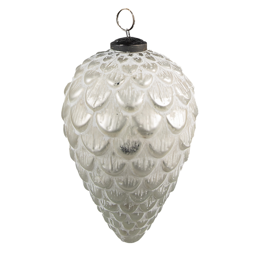 Clayre & Eef   | Kerstbal Zilverkleurig, Wit ø 8x13 cm | 6GL3875