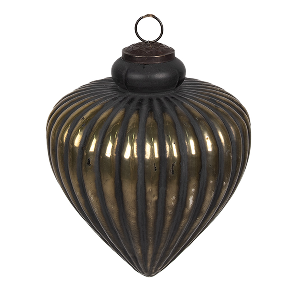 Clayre & Eef   | Kerstbal Zwart, Goudkleurig ø 10x9 cm | 6GL4313