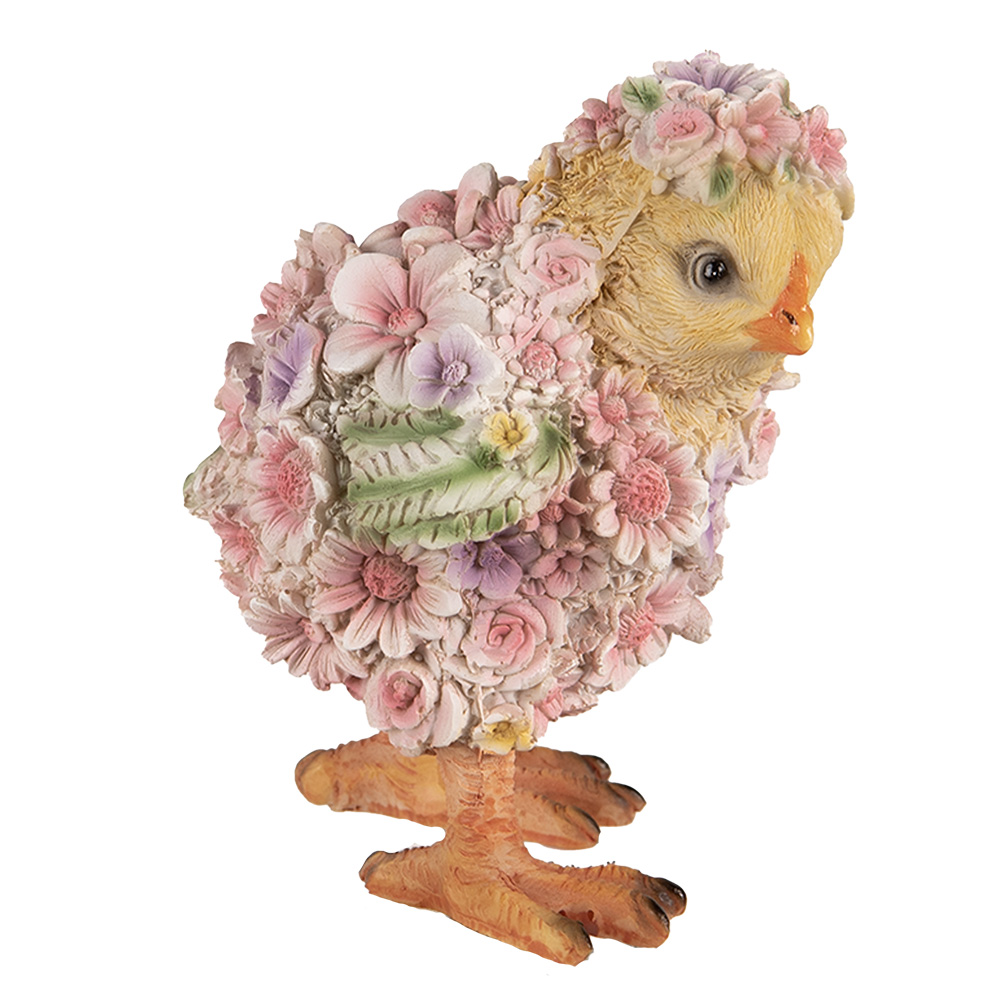 Clayre & Eef   | Decoratie beeld Kuiken Roze Geel 11x11x14 cm | 6PR4897