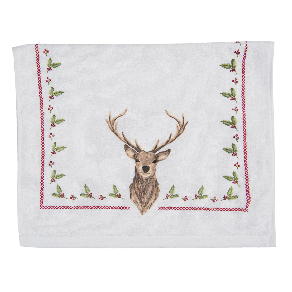 Clayre & Eef   | Gastendoekje Wit, Bruin, Groen 40x66 cm | CTCOL