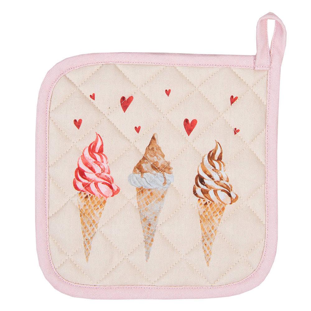 Clayre & Eef   | Pannenlap Kind Beige Roze 16x16 cm | FAS45K