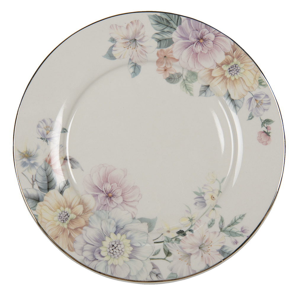 Clayre & Eef   | Servies Dinerbord Beige, Roze ø 26x2 cm | FLOFP