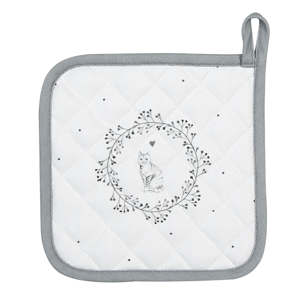 Clayre & Eef   | Pannenlap Wit Grijs 20x20 cm | LGC45