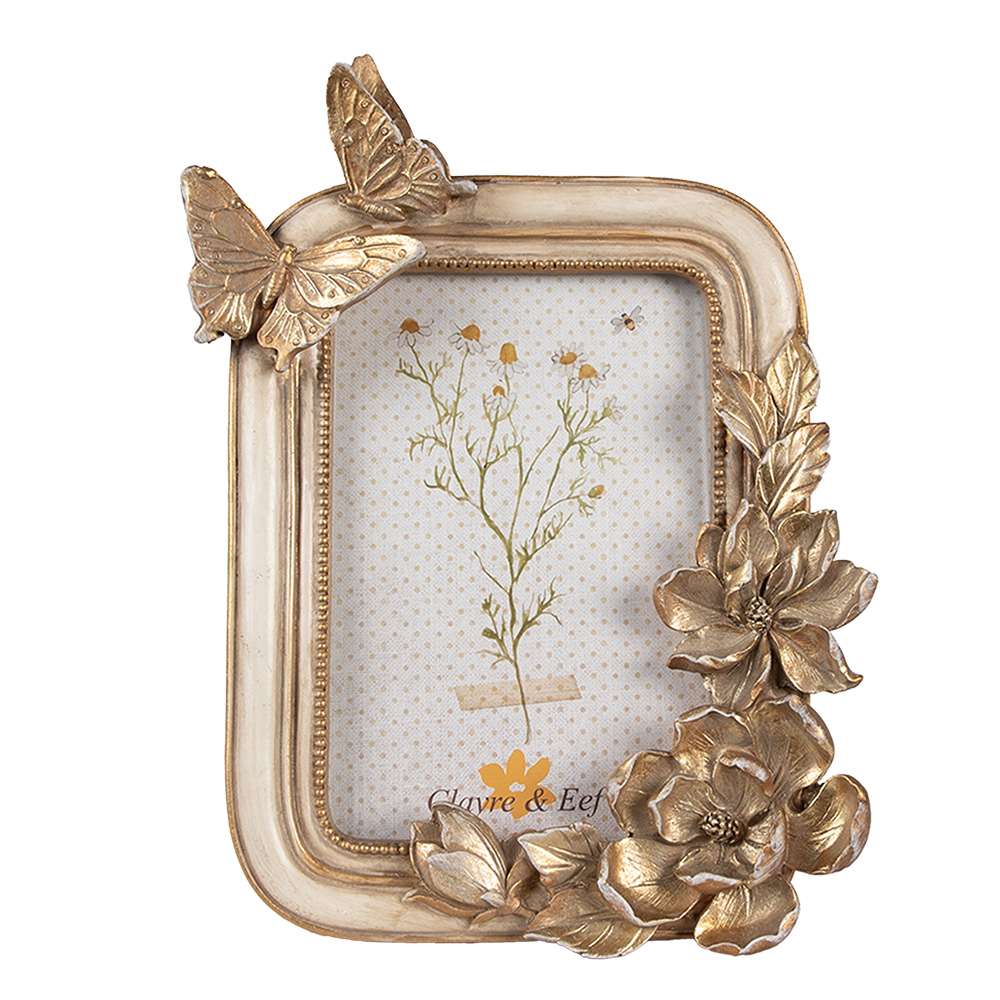 Clayre & Eef   | Fotolijst Goudkleurig Beige 17x3x23 cm / 10x15 cm | 2F1101