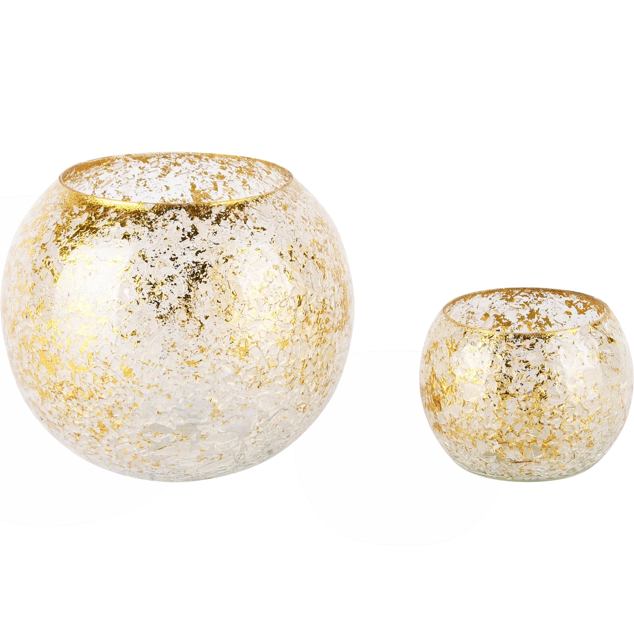 Dekoratief | Set 2 theelichthouders 'Crackled Gold', transparant, glas, 14x14x12cm | A248047