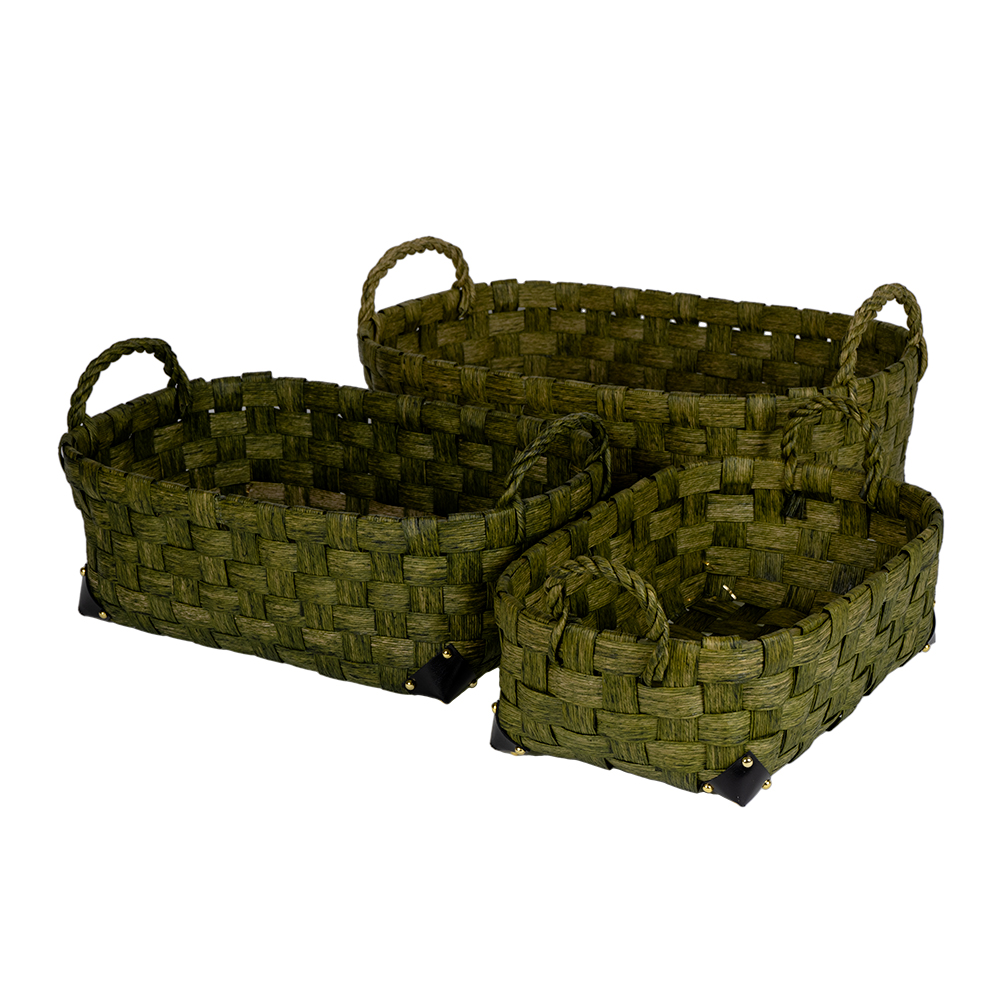 Dekoratief | Set 3 manden, RH, groen, pvc, 53x37x18cm | A249016