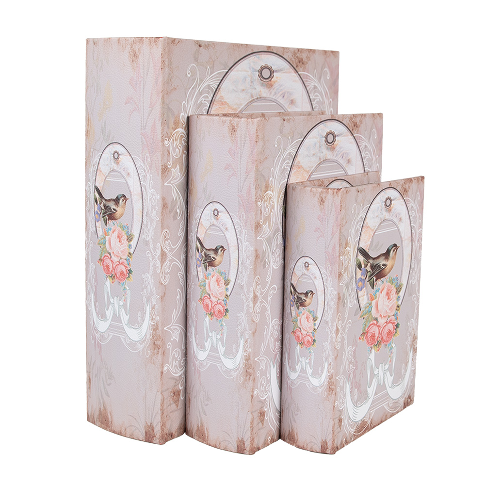 Clayre & Eef   | Opbergdoos Roze Wit (3) 27x22x7 / 22x17x6 / 17x12x4 cm | 65689