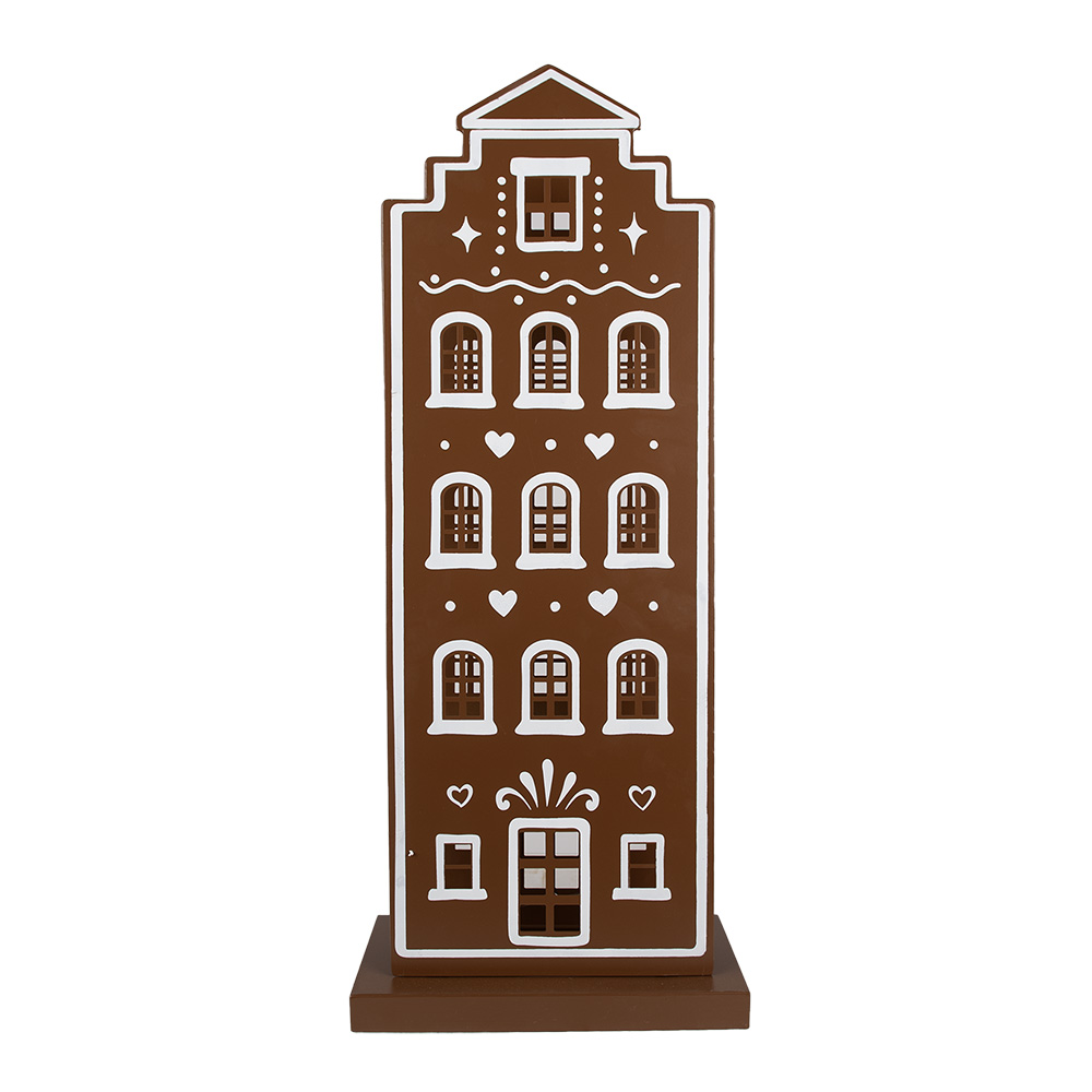 Clayre & Eef   | Decoratie Huis met LED Bruin Wit 31x16x75 cm / 3xAA | 5Y1251
