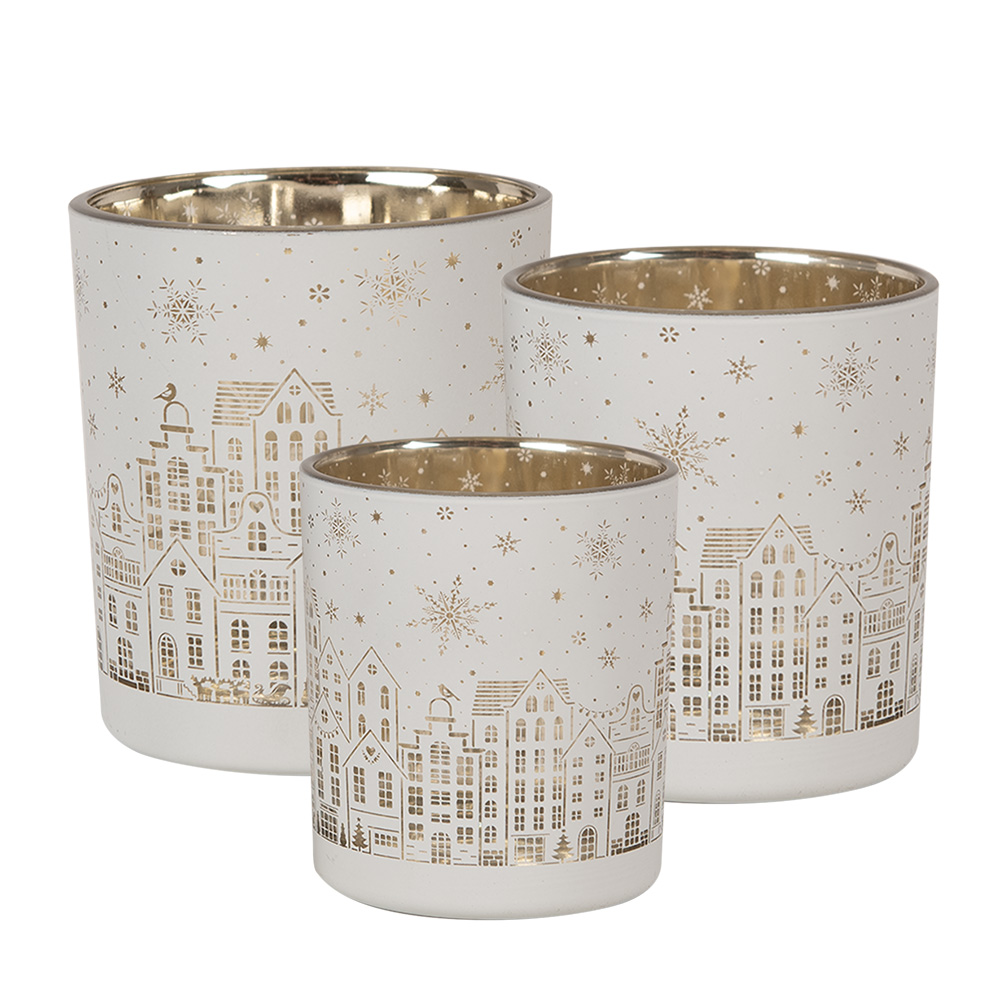 Clayre & Eef   | Waxinelichthouder set van 3 Wit ø 7x8 / ø 9x10 / ø 10x12 cm | 6GL4657